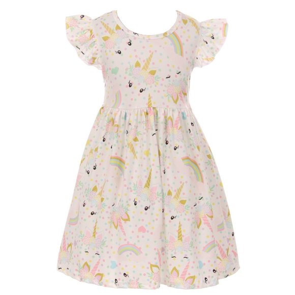 Little Girl Toddler Kids Unicorn Rainbow Polka Dot Floral Girl Dress 2-8 New - Picture 1 of 4